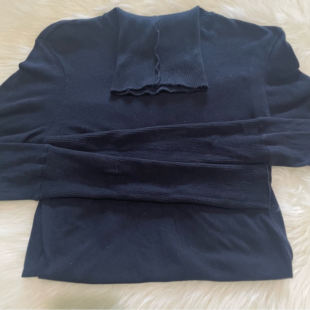 Enza Costa Cuffed Cotton Cashmere Navy Turtleneck